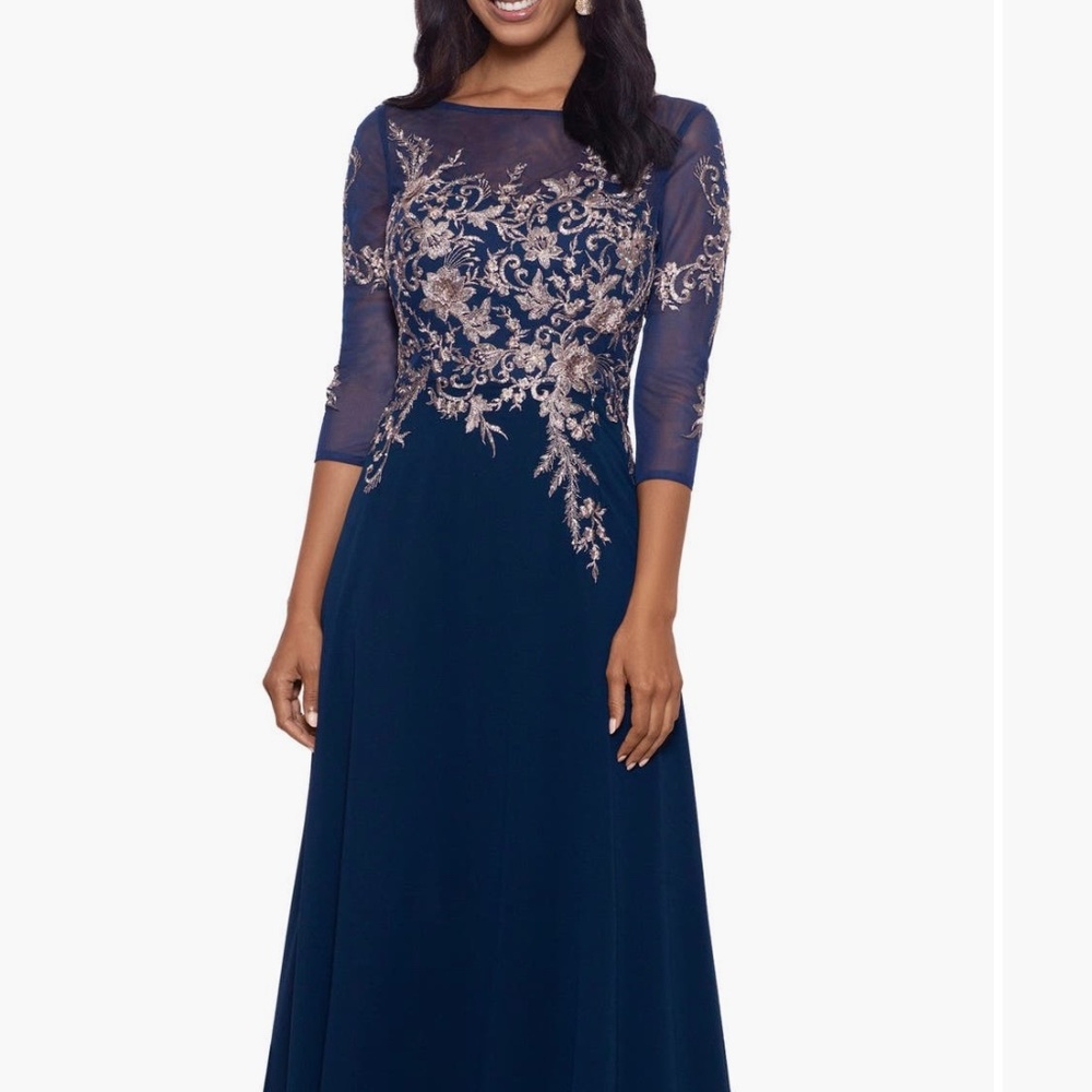 Betsy& Adam Metallic Embroidered Gown